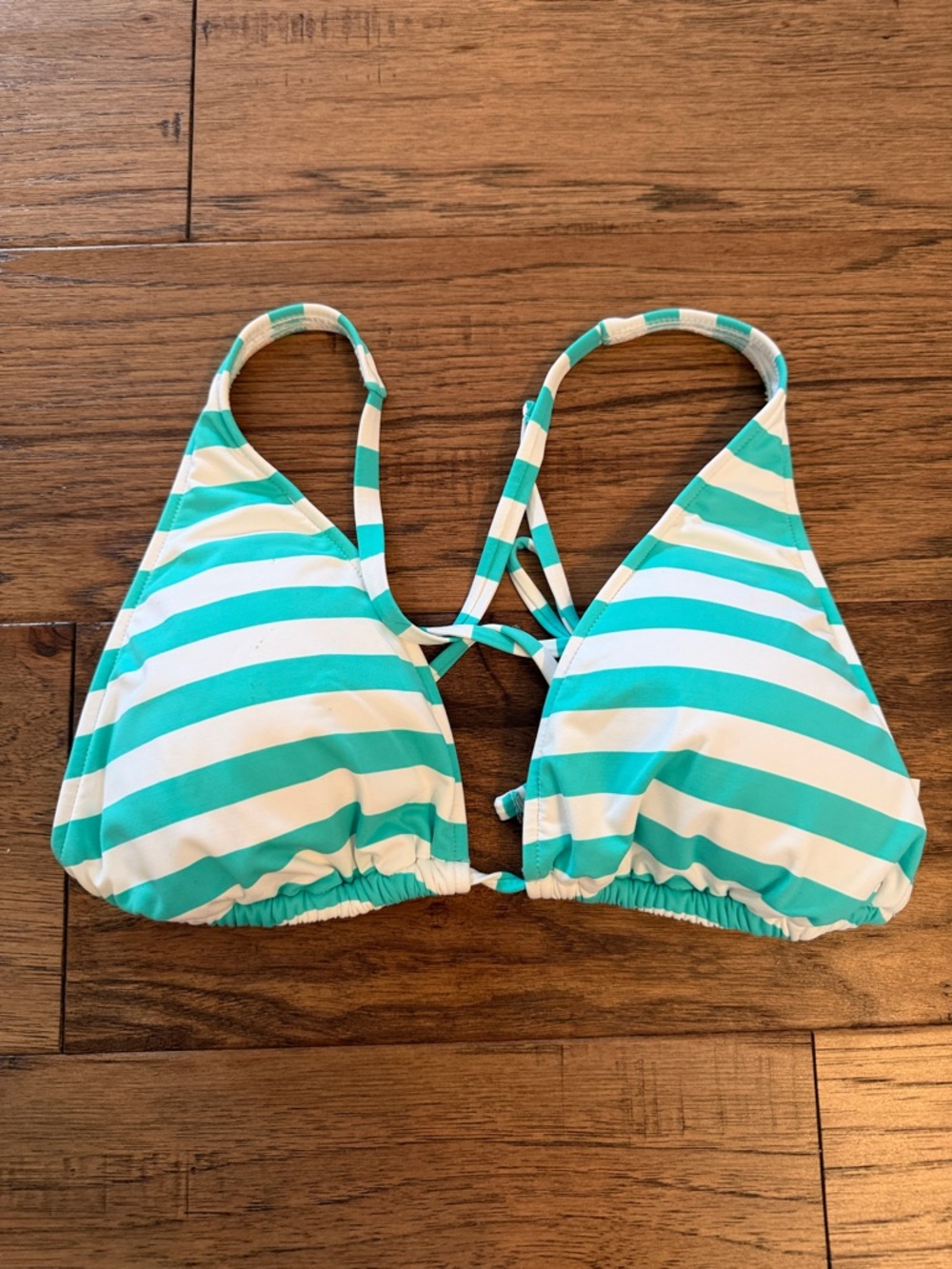 Polo by Ralph Lauren Turquoise and White Striped Triangle Halter Bikini Top